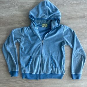 Juicy Couture Light Blue Velour Zip Hoodie L Green Crest Tag Made in USA Y2K VTG